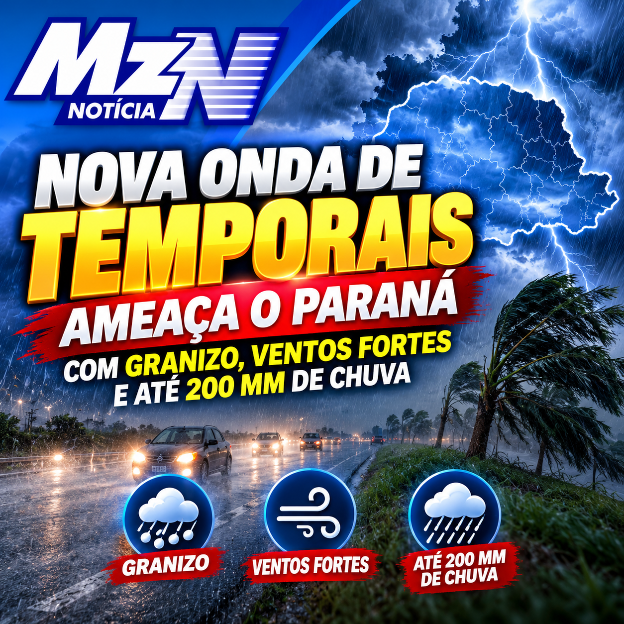PR: nova onda de temporais ameaça o Paraná com granizo, ventos fortes e até 200 mm de chuva; veja os dias de maior risco