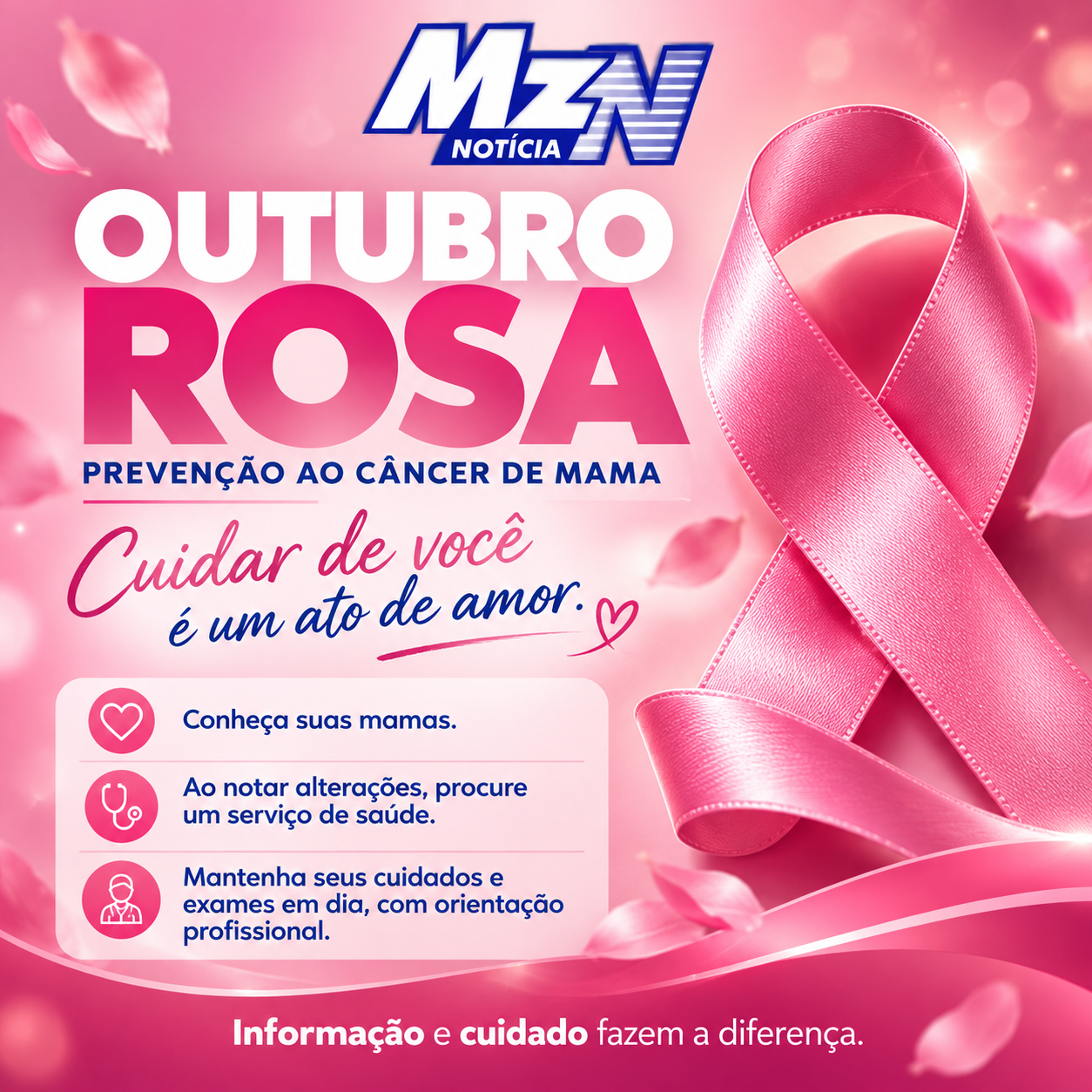 Outubro é marcado pela campanha Outubro Rosa.