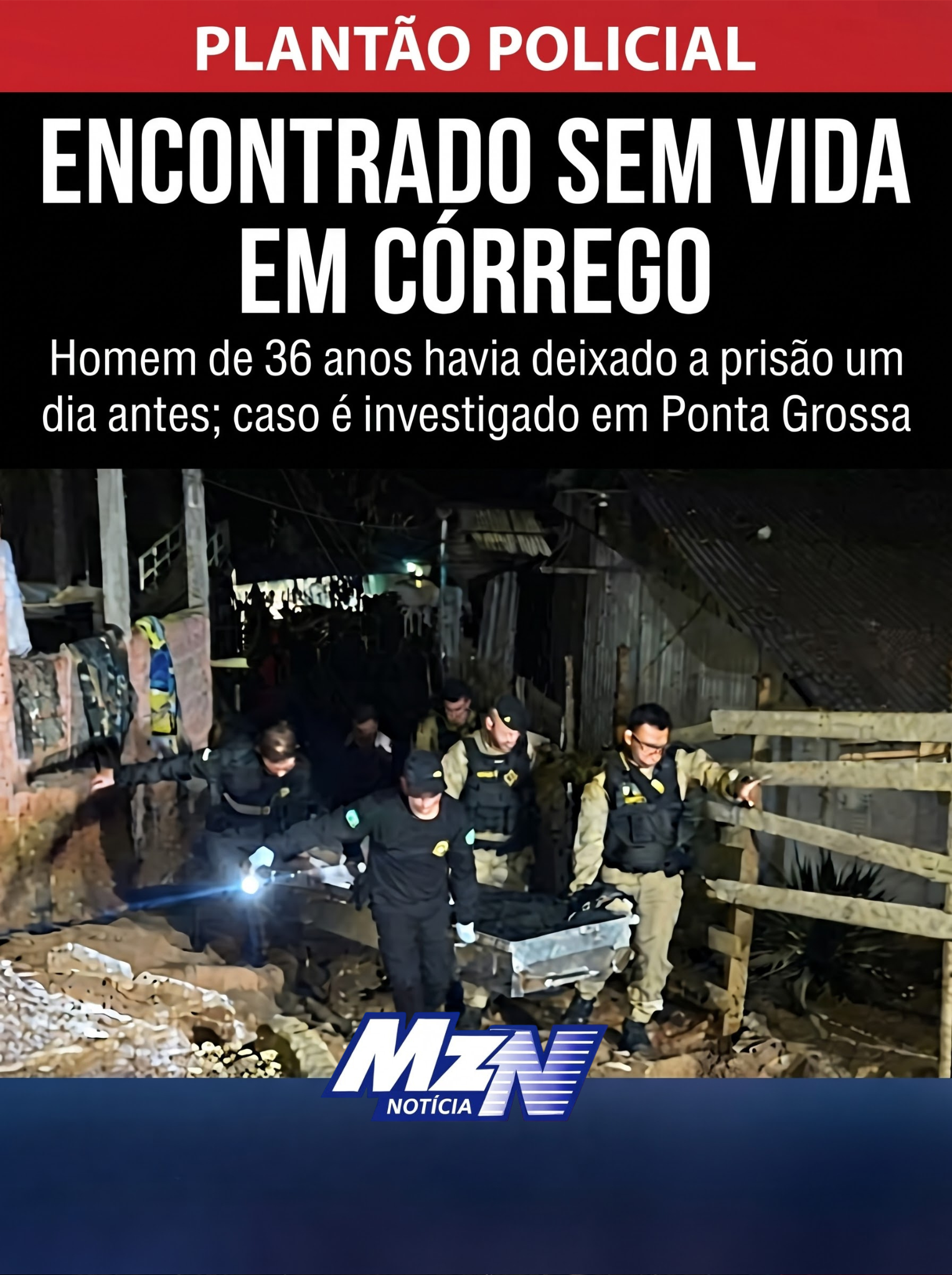 Homem é encontrado morto em córrego um dia após deixar a prisão em Ponta Grossa