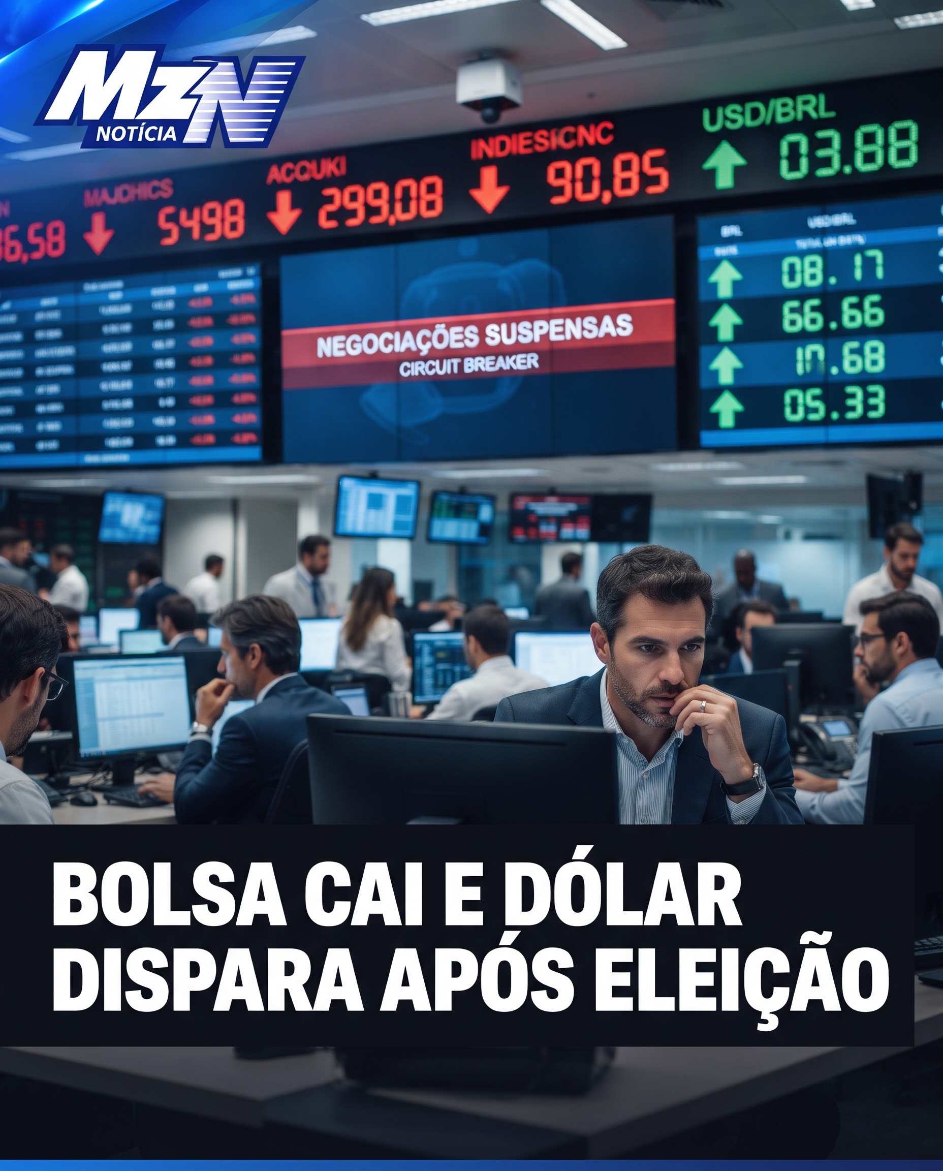 Bolsa brasileira sofre queda histórica após eleição; dólar dispara e negociações são interrompidas