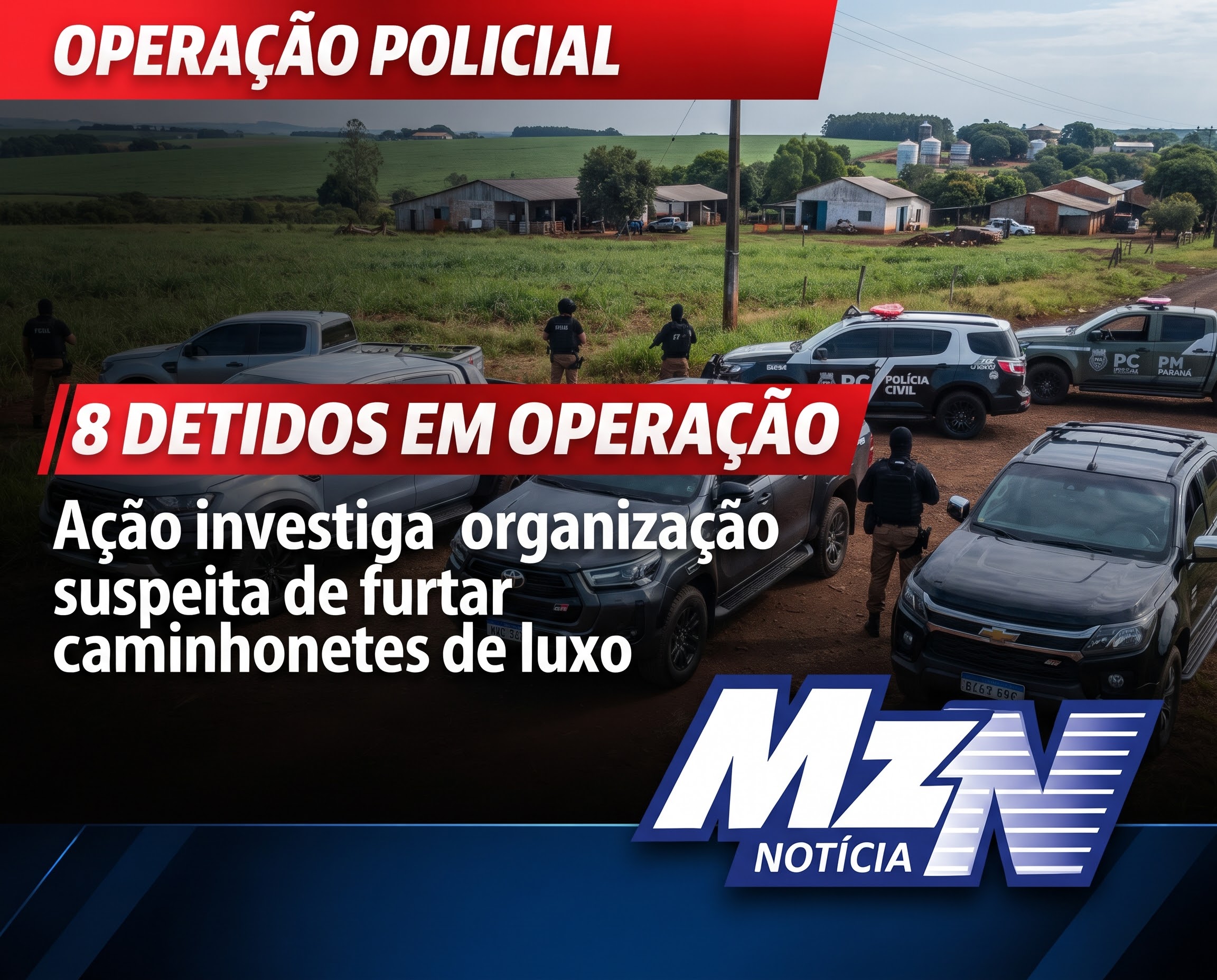 OPERAÇÃO CONTRA FURTO DE CAMINHONETES TERMINA COM 8 ADOLESCENTES E ADULTOS DETIDOS NO PARANÁ
