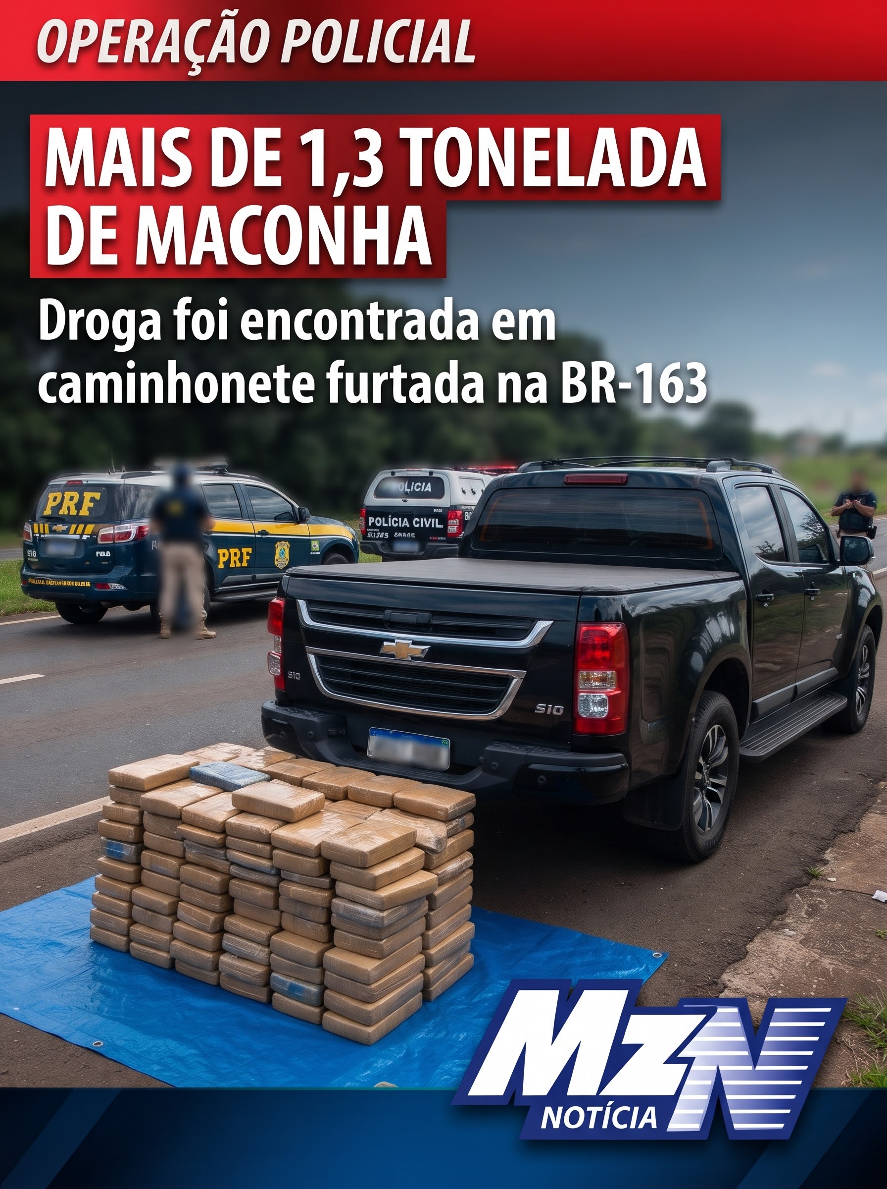 POLÍCIA APREENDE 1,3 TONELADA DE MACONHA EM CAMINHONETE FURTADA NO PARANÁ