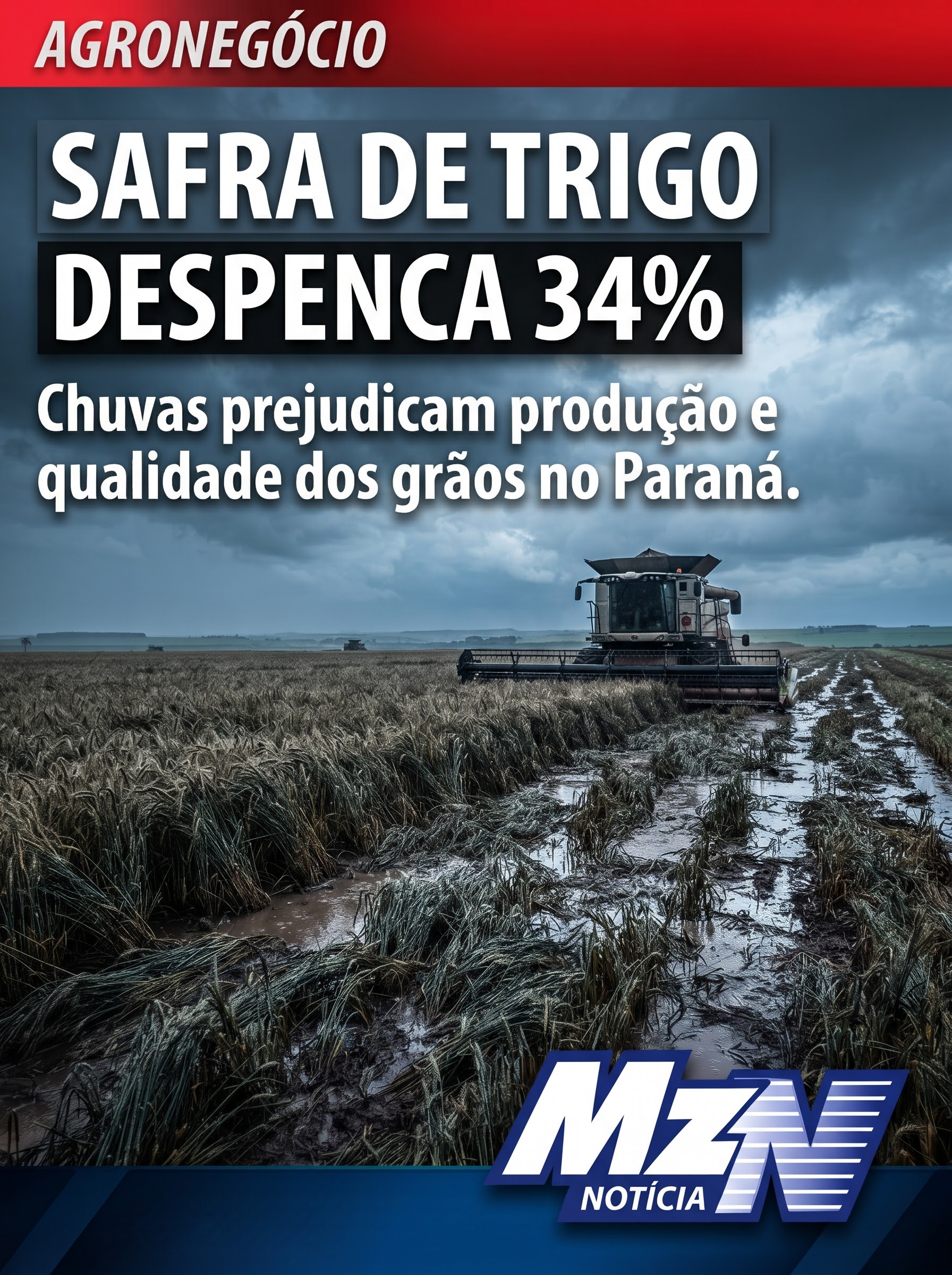 EXCESSO DE CHUVA DERRUBA SAFRA DE TRIGO DO PARANÁ EM 34% E PRESSIONA A OFERTA DE GRÃOS