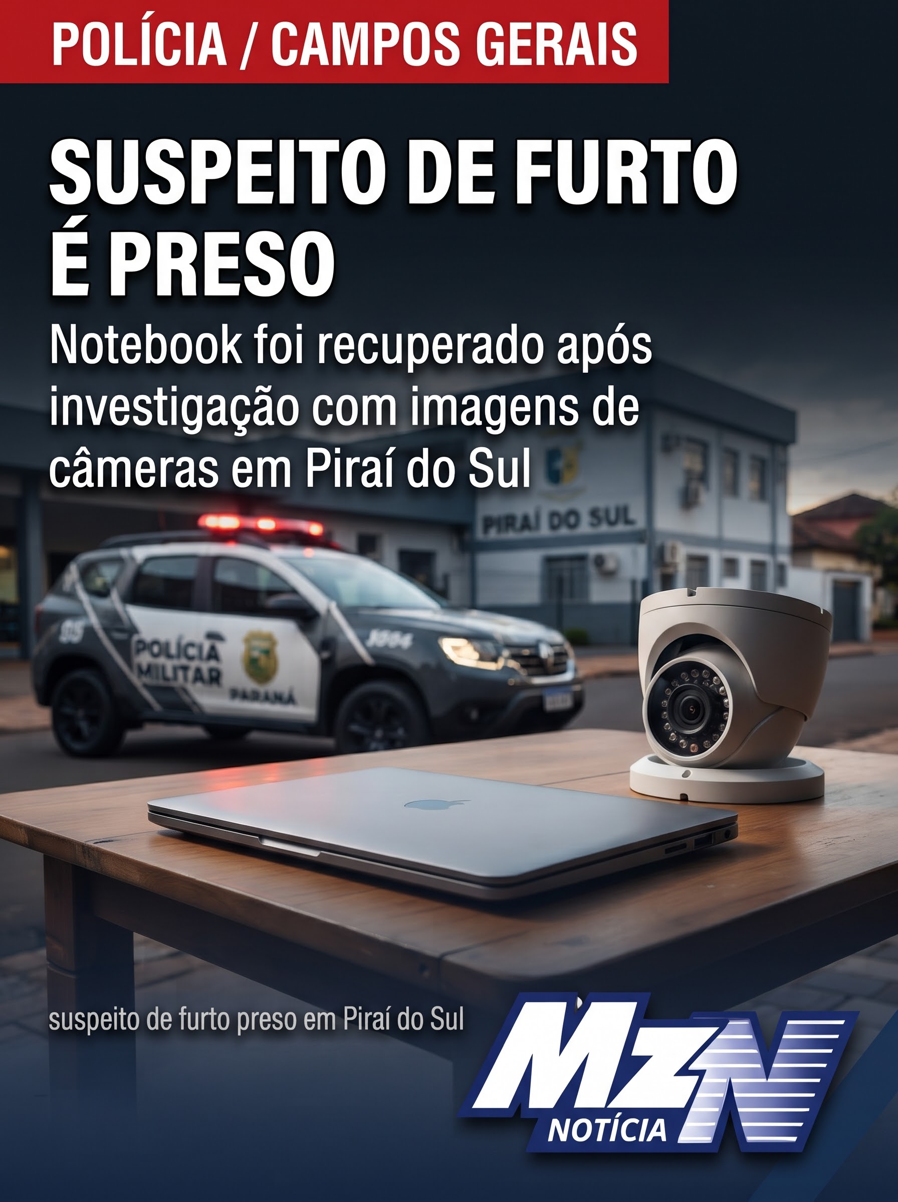 Suspeito de furtar notebook é preso em Piraí do Sul; aparelho foi recuperado pela Polícia Civil