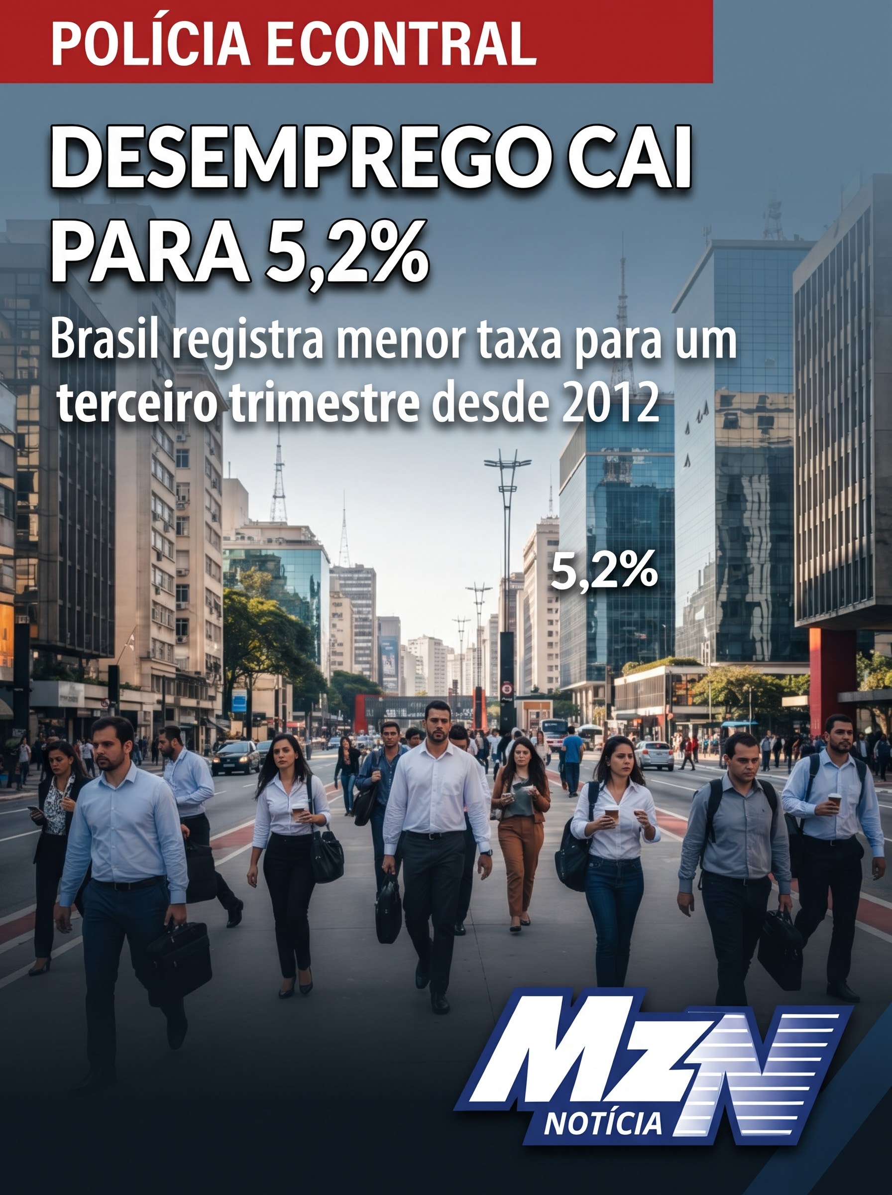 Desemprego cai para 5,2% no Brasil e registra menor índice para um terceiro trimestre desde 2012