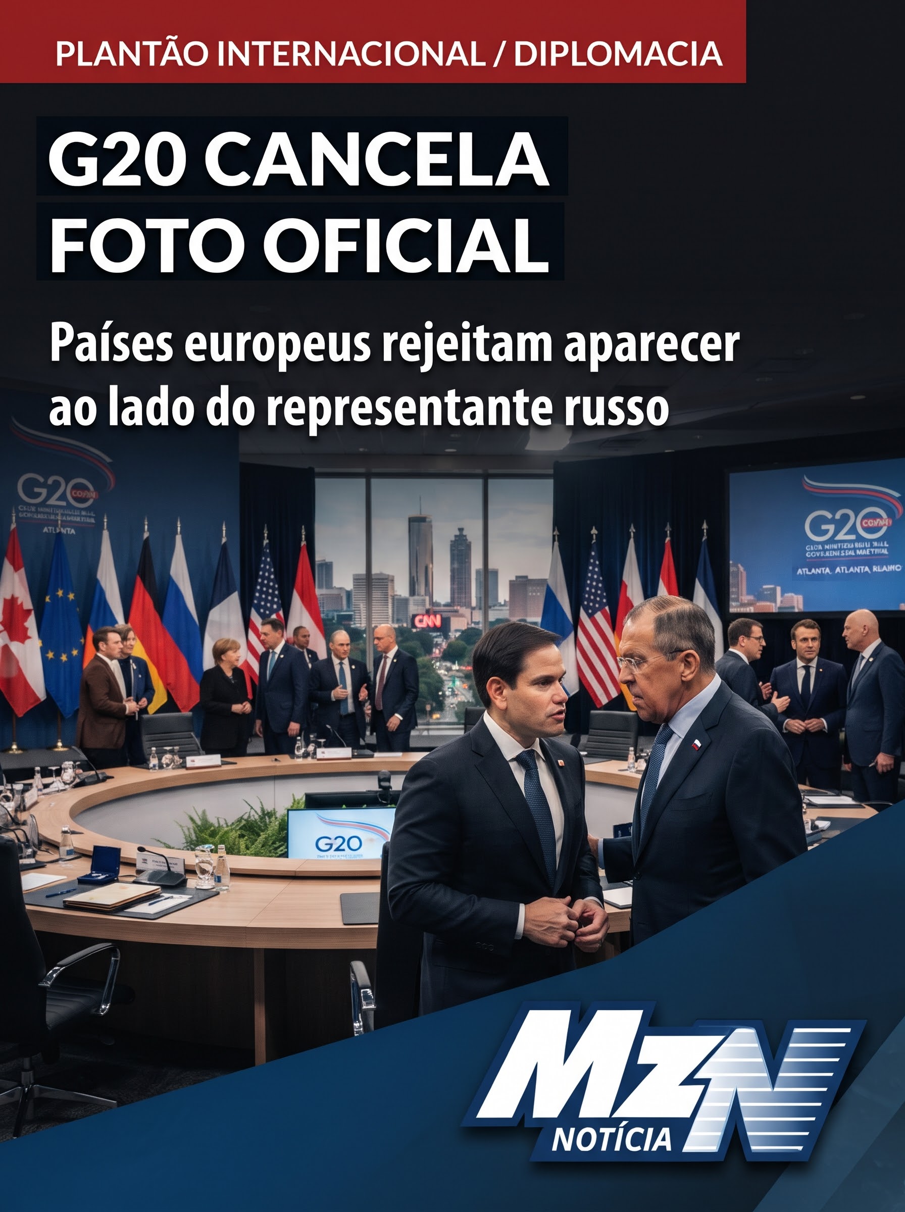 G20 cancela foto oficial após países europeus se recusarem a aparecer ao lado de representante da Rússia